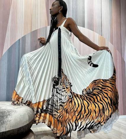 Thebe Magugu | Fitting the Pearl Pleated Tiger Dress from our 'Folklorics'  AW23 collection, which explores African myths and legends. The Dress is cut  in... | Instagram