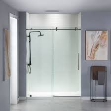 How to install a semi frameless glass shower door. á… Woodbridge Frameless Shower Doors 44 48 Width X 76 Height With 3 8 10mm Clear Tempered Glass In Brushed Nickel Finish Woodbridge