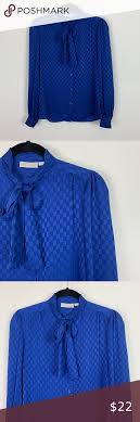 John Mever 8 Blued Tie Neck Checkered Blouse In 2020 Checkered Blouse Dressy Casual Vintage Fashion
