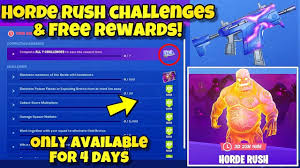 Challenge the horde is a survival mission in save the world. Fortnite Horde Rush Free Rewards Challenges Showcased In Game Fortnite Br Fiend Wrap Showcased By