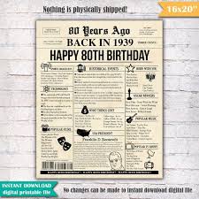 80th birthday gift birthday present for friend 80th birthday party decorations. 80th Birthday For Men 1940 Newspaper Poster 80th Birthday Gift For Women Or Man 80th Birthday Decorations Newspaper Sign For Her Or Him 65th Birthday 60th Birthday Gifts For Men 60th