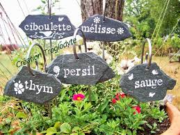 Creationtroglodyte Etiquettes De Jardin En Ardoise Grand Format Decoration De Jardin Crosse En Fer Etiquette Jardin Decoration Jardin