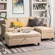 Honbay Sectional Couch With Ottoman Convertible L Shaped Chaise Sofa Sleeper Set Sectional With Left Or Grey Sectional Couch Couch With Ottoman Sectional Sofa
