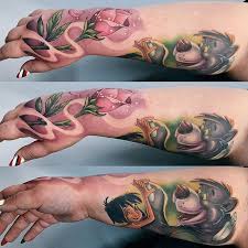 Delivering everything from traditional tattoo work to realistic to bio to new school! Progress On My Disney Sleeve Added My Beauty And The Beast Rose Done By Audie Tattoos At High Class Tattoo In Fres Disney Tattoos Jungle Book Tattoo Tattoos