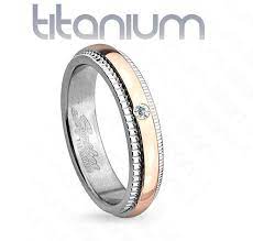 4mm Grooved Step Edge Solitaire Cz Rose Gold Ip Titanium Women S Ring Wedding Band Wedding Ring Bands Women Rings Womens Wedding Bands