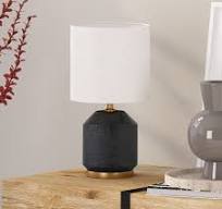 Hailey Home Esther 15.13-in Matte Black/Antique Brass On/Off switch Table  Lamp with Fabric Shade