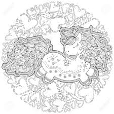 Looking for unicorn coloring pages to keep your little ones busy? Unicorn In Hearts Coloring Book For Adult And Older Children Outline Drawing Coloring Page Royalty Free Cliparts Vectors And Stock Illustration Image 127175344