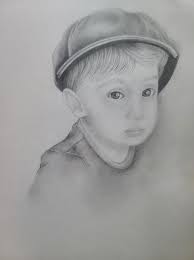 Graphite portrait of my grandson and his puppy