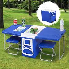 Outdoor Rolling Cooler Table Chair Combo Multi Functional Portable Free Shipping Costway98479 Camping Table Foldable Picnic Table Camping Coolers