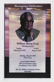 Funeral Program for William Henry Craig, May 20, 2013]