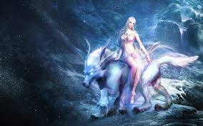 ice fairy with ice wolf wallpaper hd