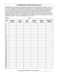 Temperature Chart Template Daily Refrigerator Freezer