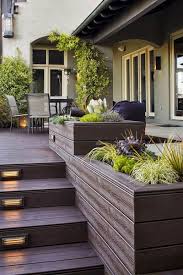 Built In Cascading Garden Beds Matching Deck And Stairs With Rectangular Recessed Stair Lights And Succulents With Gras Patio Deck Designs Decks Backyard Patio