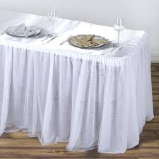 8 Ft Rectangular White 3 Layer Skirted Tablecloth Fitted Tulle Tutu Satin Pleated Table Skirt Tableclothsfactory In 2020 Table Skirt Diy Table Skirts Table Cloth
