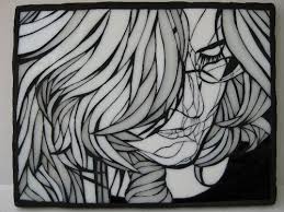 Black And White Self Portrait Art Self Portrait In Black And White Stained Glass Mosaic Wall Art Black And White Wall Art Mosaic Portrait White Wall Art