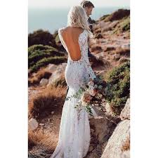 Lace Mermaid V Neck Open Back Long Bridal Wedding Dresses Stz318 Long Sleeve Mermaid Wedding Dress Beach Wedding Dresses Backless Lace Beach Wedding Dress