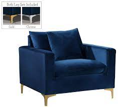 Naomi Navy Chair 633 Meridian Furniture Chairs Velvet Chair Meridian Furniture Navy Velvet Chair