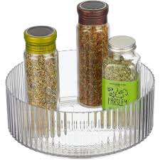 mDesign Fluted Lazy Susan Turntable Plastic Spinner for Kitchen and Ba