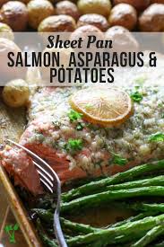 Sheet Pan Garlic Butter Salmon Asparagus And Potatoes Prepare Nourish