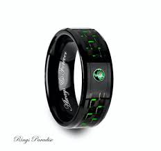 Black And Green Wedding Band Wedding Band Men S Tungsten Ring Emerald Stone By Ringsparadise Black Ceramic Ring Emerald Stone Bands Mens Ceramic Rings
