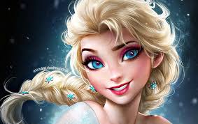 Elsa, art, sakimichan, blonde, winter, fantasy, girl, snow queen, face,  frozen, HD wallpaper