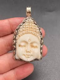 Buddha Face Pendant, Bone Carved Pendant,handcrafted,tibetan Silver  ,himalayan,nepalese