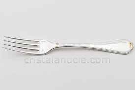 Dinner Fork In Plated Silver By Christofle Pattern Oceana Decorated With Strings And Golden Node Photo 1 Fourchette Metal Argente Filets