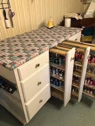 Craft Table With Drawers And Pull Out Thread Storage Measuring And Ironing Surface On Top Sewing Room Design Craft Room Design Craft Room Storage