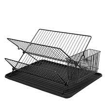Durable Plate Drying Rack With Cutlery Holder Basket Simplywire Black Folding Dish Drainer Letting dishes, utensils, and pots and pans air dry in a dish rack also tends to be a more sanitary option than towel drying, since there's no question as because they are hard surfaces and the dishes they hold are clean, drying racks are inherently rather hygienic, says forte. eugurt