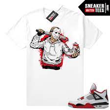 Fire Red 4s Jordan Sneaker Tees Shirts White Jason Cop Jordan 4 Fire Red Sneaker Match Clothing