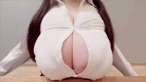 ninapai1217, real life, animated, sound, tagme, video, 1girl, areola slip,  artist name, black hair, blouse, breasts, bursting breasts, button gap,  buttons, cleavage, head out of frame, huge breasts, indoors, japanese  (nationality), large