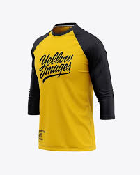 Men S Raglan 3 4 Length Sleeve T Shirt Mockup Front Half Side View In Apparel Mockups On Yellow Images Object Mockups Shirt Mockup Clothing Mockup Mens Raglan