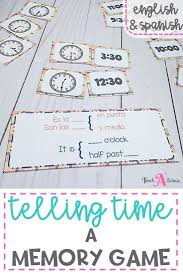 Telling Time Memory Match Game English Spanish Math Centers Picture Writing Prompts Common Core Writing Dual Language Classroom