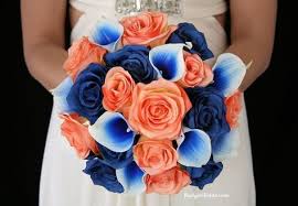 Bridal bouquet royal blue white orange wedding bridal silk rose baby breath babies breath #weddingbouquets #orangeandblue. Salmon And Royal Blue Floral Bouguets Google Search Blue Wedding Bouquet Wedding Flower Packages Royal Blue Wedding