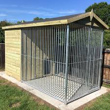 Garden Kennel And Dog Run Garden Animal Structures In 2020 Dog Kennel And Run Dog Kennel Dog Kennel Roof