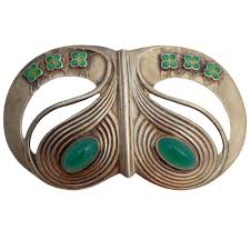 Cgmfindings Belt Buckle Gilded Silver Green Enamel Chrysoprases Max Joseph Gradl Around 1902 Theodor Fine Art Jewelry Art Nouveau Jewelry Modernist Jewelry