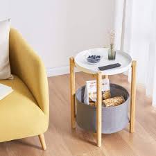 Geometric white wire square storage side table. Buy Bamboo Round End Table With White Storage Basket White Side Table For Living Room Online In Vietnam B07vww51yp