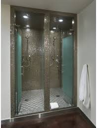 The shower curtain is beautified by a black and white floral pattern, and you can. Bathroom Design Ideas Including Double Shower With Glass Tiles 56763 Design Ideas Pictures
