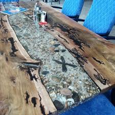 Walnut Transparent Epoxy Resin With River Pebbles Dining Table Ahsap Isleme Epoksi