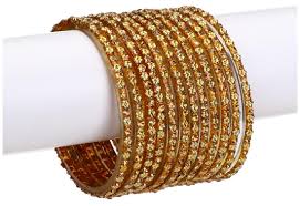 Buy Golden Glass Bangle Set Of Twelve Decorative With Beads Stones With Safety Cum Gift Box Online At Low Prices In India Paytmmall Com