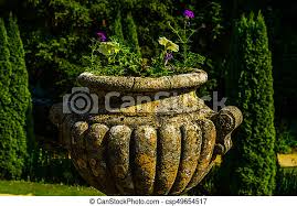 Posted in decoration, october 3, 2020 by mike. Concrete Flower Pots In The Garden On A Pedestal Stylized Antique A Place Of Rest Practical Urban Flowerpot Canstock