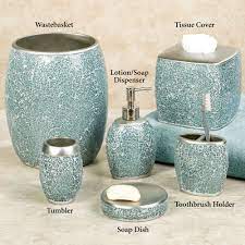 Unique mermaid inspired home and bath accessories. Calm Waters Light Aqua Mosaic Bath Accessories Turquoise Bathroom Decor Teal Bathroom Accessories Green Bathroom Accessories