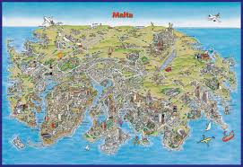 Cartoon Island Drawing Birds Eye View Malta Hr Map Malta Map Illustrated Map Map