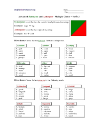 Printable worksheets for teaching synonyms (words that have similar meanings) and antonyms (words that have opposite meanings). Advanced Synonyms And Antonyms Multiple Choice Verbs 2 Lesson Plan For 4th 7th Grade Lesson Planet