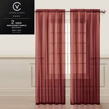Two 2 Brick Red Sheer Rod Pocket Window Curtain Panels 108 W X 84 L Fully Hemmed Walmart Com Walmart Com