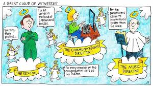 These cringey cartoons from jehovah's witnesses are awful! A Great Cloud Of Witnesses Cartoon By Episcopal Church Memes Facebook