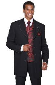 Bring back classic style with men's suits that are a hallmark of classic fine dress suit style by wearing double breasted men's suits. Mens Dress Suits By Milano Moda Black Red Fancy Vest 3 Piece 6903v