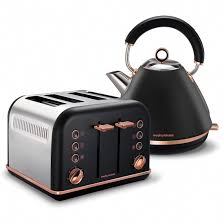 Black Accents Rose Gold Pyramid Kettle And 4 Slice Toaster Set Kitchenappliances Copper Kitchen Accessories Copper Kitchen Decor Black And Copper Kitchen
