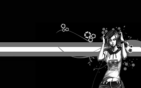 Music Girl On Black And White Vector Design Wallpaper And Stock Photo