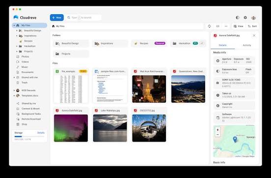 Cloudreve self-hosted file management interface with local and object storage support
